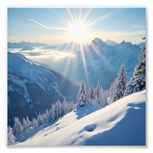 Zonsopgang boven de bergen van Amerika Foto Afdruk (Voorkant)