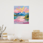 Zonsopgang boven de waterverf poster (Keuken)