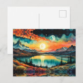 Zonsopgang boven Mountain Lake als de maan onderga Briefkaart (Voorkant / Achterkant)