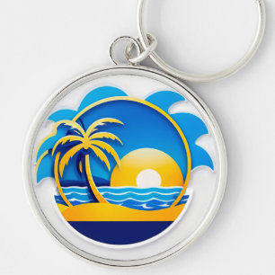 Zonsopgang boven oceaan golven embleem sleutelhanger