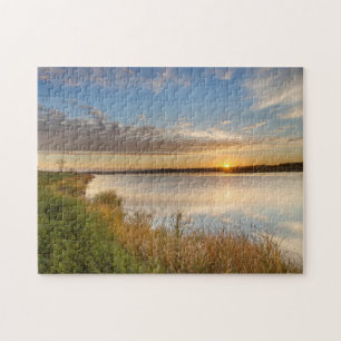 Zonsopgang boven wetlands bij Arrowwood National Legpuzzel