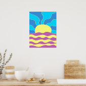 Zonsopgang en golven abstracte kunst poster (Keuken)