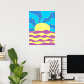 Zonsopgang en golven abstracte kunst poster (Thuiskantoor)