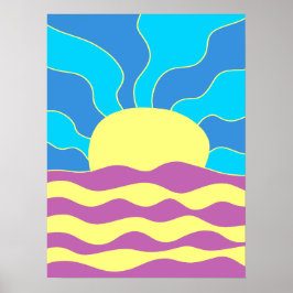 Zonsopgang en golven abstracte kunst poster