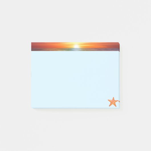 Zonsopgang en zeester op lichtblauw post-it® notes (Voorkant)