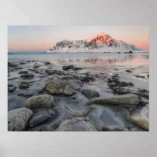 Zonsopgang Flakstad en Skagsanden Beach Poster