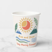 zonsopgang illustratie "Rise and Shine!" quote mot Papieren Bekers (Achterkant)