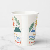 zonsopgang illustratie "Rise and Shine!" quote mot Papieren Bekers (Links)