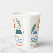 zonsopgang illustratie "Rise and Shine!" quote mot Papieren Bekers (Rechts)