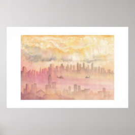 Zonsopgang in de grote stad poster