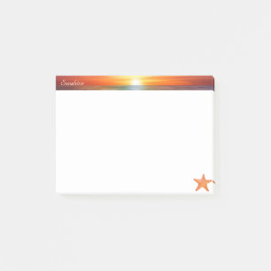 Zonsopgang, kalligrafie en zeester op wit post-it® notes