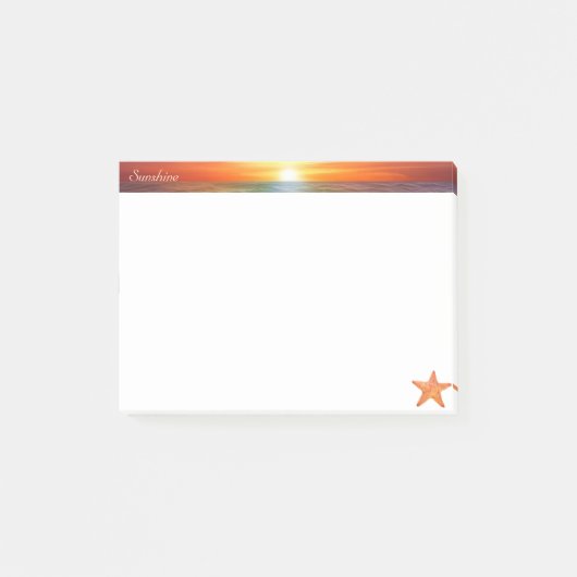 Zonsopgang, kalligrafie en zeester op wit post-it® notes (Voorkant)