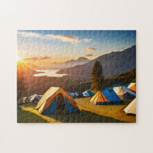 Zonsopgang Kamp Kunst Bergcamping 4 Foto Puzz Legpuzzel