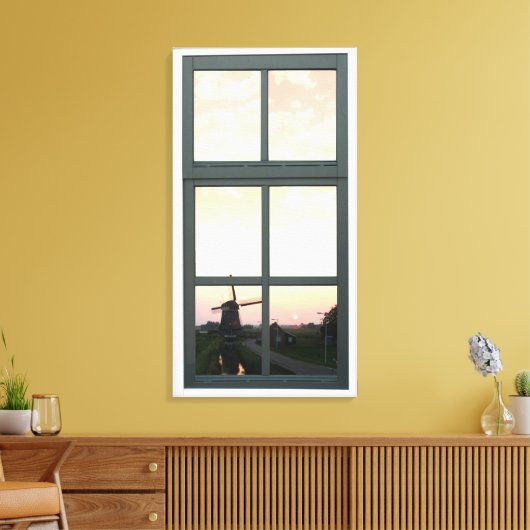 Zonsopgang Landschap Windmolen Faux Window Uitzich Canvas Afdruk (Insitu (Woonkamer))