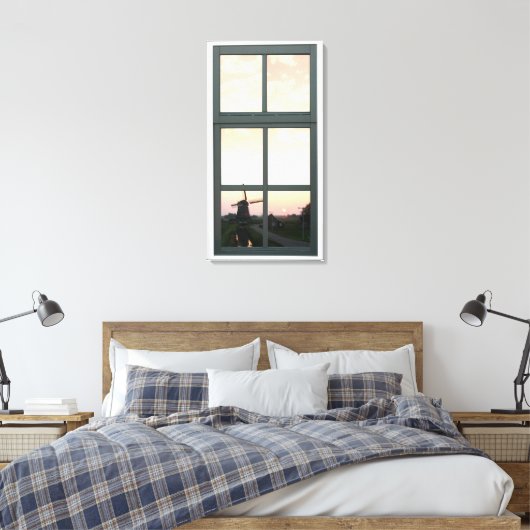 Zonsopgang Landschap Windmolen Faux Window Uitzich Canvas Afdruk (Insitu (Slaapkamer))