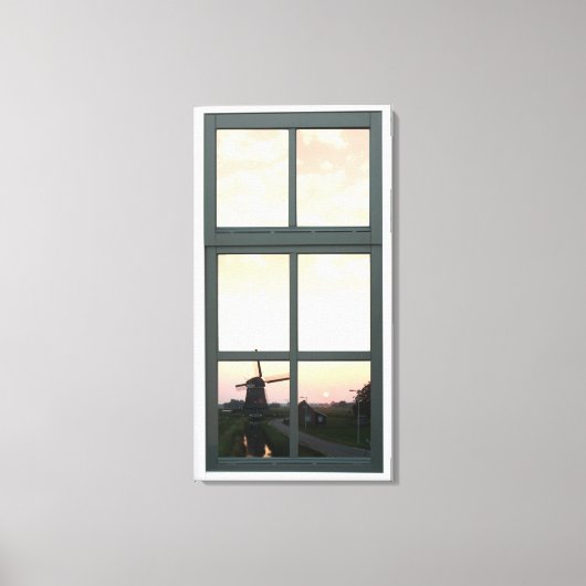 Zonsopgang Landschap Windmolen Faux Window Uitzich Canvas Afdruk (Voorkant)