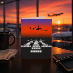 Zonsopgang Naderende Vliegtuig Landingsbaan Lichte Kaart