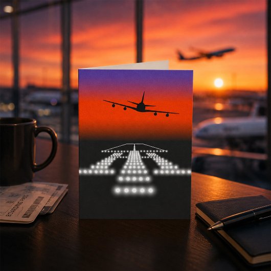 Zonsopgang Naderende Vliegtuig Landingsbaan Lichte Kaart