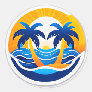 🌅 Zonsopgang Oceaan Golven Embleem Sticker Kust C
