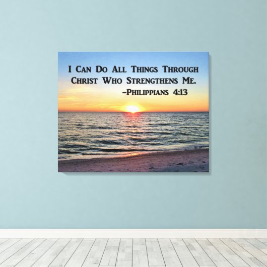 ZONSOPGANG OP DE OCEAAN PHILIPPIANS 4:13 CANVAS PR (Insitu (Houten vloer))