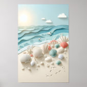 Zonsopgang op het strand & schelpen poster (Voorkant)