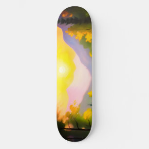 Zonsopgang over besneeuwde bergen en meren persoonlijk skateboard