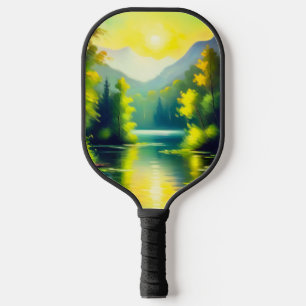 Zonsopgang over besneeuwde bergen en meren pickleball paddle