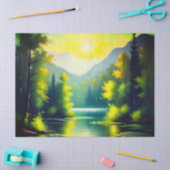 Zonsopgang over besneeuwde bergen en meren tissuepapier (Craft)