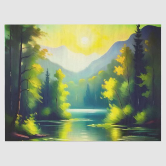 Zonsopgang over besneeuwde bergen en meren tissuepapier (Voorkant)