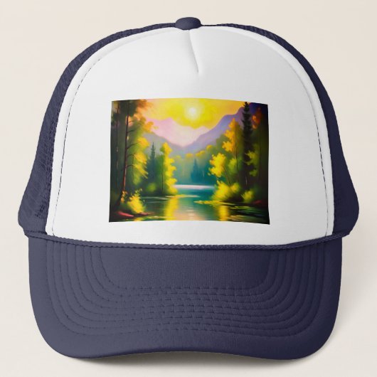 Zonsopgang over besneeuwde bergen en meren trucker pet (Voorkant)