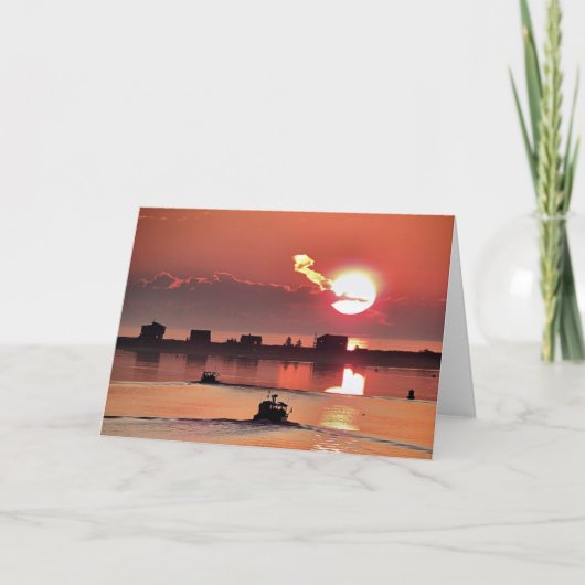 Zonsopgang over de haven van de doctorandus in de kaart (Voorkant)