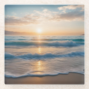 Zonsopgang over het strand glazen onderzetter