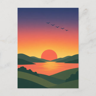 Zonsopgang Over Rollende Heuvels Meerlandschap Briefkaart