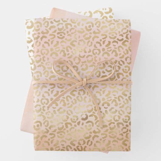 Zonsopgang Perzik Blush Roze Gouden Luipaard Inpakpapier Vel (In situ)