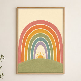 Zonsopgang Regenboogheuvel Aquarel Fantasieposter Poster