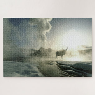 Zonsopgang Silhouet van Eland bij Castle Geyser Legpuzzel