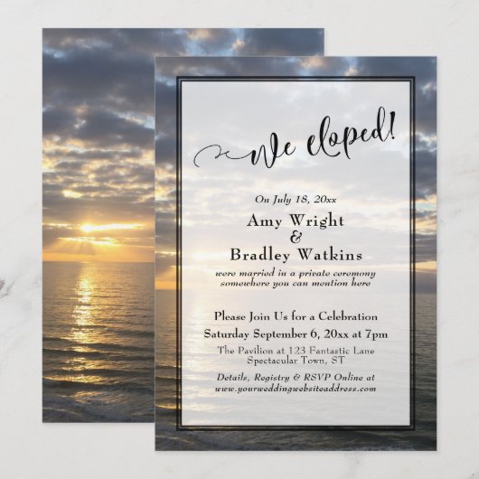 Zonsopgang Strand Foto Wij Elopeden Script Viering Kaart (Voorkant / Achterkant)