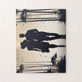 Zonsopgang Stroll: Zwart & Wit Silhouet Paar Legpuzzel (Verticaal)