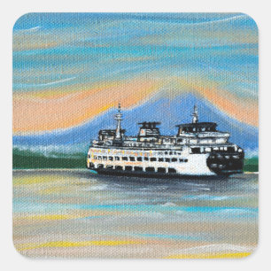 Zonsopgang Veerboot Schilderij Vierkante Sticker