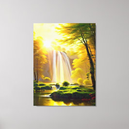 Zonsopgang Waterval Bomen Rivier Mooie Landschap Canvas Afdruk