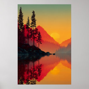 Zonsopgang Weerkaatsing Alpenmeer Berg Silhouet Poster