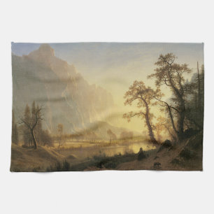 Zonsopgang, Yosemite-vallei door Albert Bierstadt Theedoek