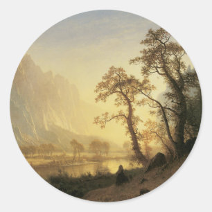 Zonsopgang, Yosemite Valley door Albert Bierstadt Ronde Sticker