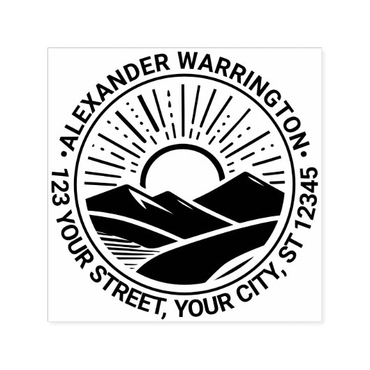 Zonsopgang Zonsondergang Achter Bergen #2 Naam Adr Zelfinktende Stempel (Design)