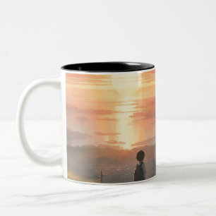 Zonsopgangen en zonsondergangen natuur dagelijks m tweekleurige koffiemok