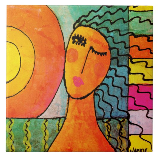 Zonsopkomst Abstract Portret van een Vrouw Tegeltje (Voorkant)