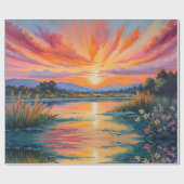 Zonsopkomst bij de vijver waterverf cadeaupapier (Vlak)