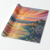 Zonsopkomst bij de vijver waterverf cadeaupapier (Uitgerold)