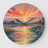 Zonsopkomst bij de vijver waterverf grote klok (Voorkant)