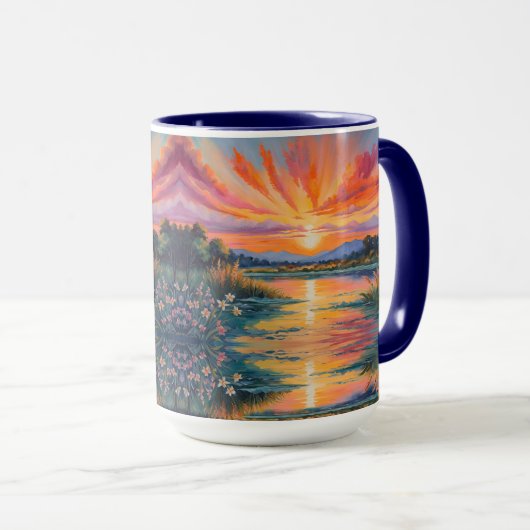 Zonsopkomst bij de vijver waterverf mok (Voorkant rechts)